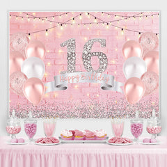 Fond d'anniversaire ballon rose paillettes argent filles