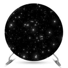 Toile de fond ronde de fête d'anniversaire noire étoiles scintillantes