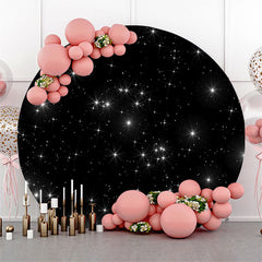 Toile de fond ronde de fête d'anniversaire noire étoiles scintillantes