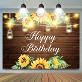 Tournesols scintillants et toile de fond joyeux anniversaire en bois