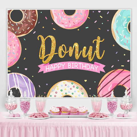 Glitter Sweet Donut Black Happy Birthday Party Toile de fond Glitter Sweet Donut Black Happy Birthday Party Toile de fond