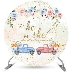 Toile de fond de douche de bébé ronde florale de citrouille de camion de paillettes