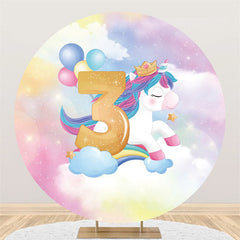 Ballons de licorne scintillants autour de la toile de fond joyeux 3e anniversaire