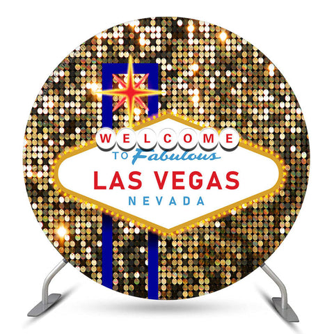 Glitter Welcome To Las Vegas Fabulous Round Backdrop Glitter Welcome To Las Vegas Fabulous Round Backdrop