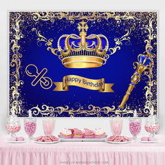 Glod Brown et bleu marine couronne joyeux anniversaire toile de fond