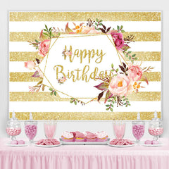 Gloden Stripe et toile de fond d'anniversaire floral pour fille