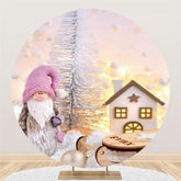 Gnome dans la maison de neige ronde joyeux noël toile de fond