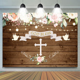 God Bless Doves and Florals Fond de baptême en bois