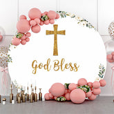 God Bless Floral Leaves Toile de fond ronde de baptême