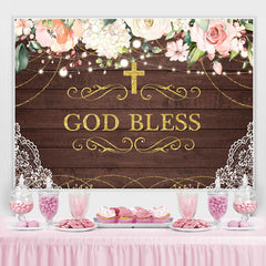 God Bless Pink Floral Golden Cross Toile de fond pour les enfants