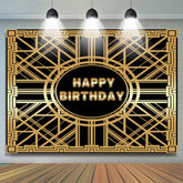 Ligne abstraite d'or et toile de fond noir joyeux anniversaire