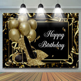 Ballons dorés et talons scintillants Toile de fond joyeux anniversaire
