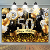 Ballons dorés Bokeh Glitter Joyeux 50e anniversaire Toile de fond