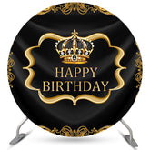 Couronne D'or Et Diamants Noir Joyeux Anniversaire Toile De Fond Ronde