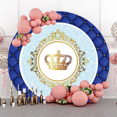 Couverture de toile de fond ronde de fête d'anniversaire bleu couronne d'or