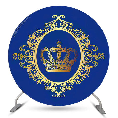 Toile de fond ronde de fête d'anniversaire bleu royal couronne d'or Toile de fond ronde de fête d'anniversaire bleu royal couronne d'or