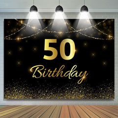 Toile de fond de fête d'anniversaire 50e anniversaire Bokeh noir scintillant d'or