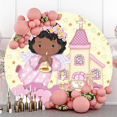 Décors ronds de cercle rose d'ange d'église de paillettes d'or