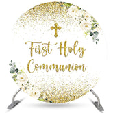 Toile de fond de fête de naissance ronde sacrée à paillettes dorées