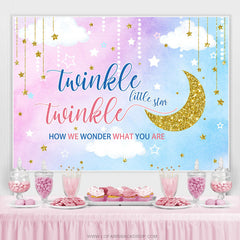 Toile de fond de douche de bébé bleu rose petite étoile scintillante d'or