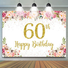 Toile de fond du 60e anniversaire floral rose scintillant d'or