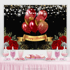 Or Glitter Ballons Rouges Noir Joyeux Anniversaire Toile De Fond