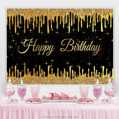Toile de fond de fête de joyeux anniversaire noir étoile scintillante d'or