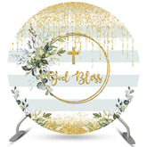 Lignes d'or et feuilles vertes autour de la toile de fond God Bless