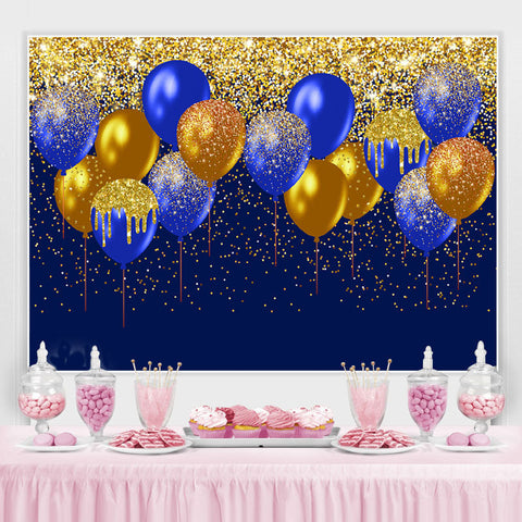 Ballons Or-Marine Glitter Joyeux Anniversaire Toile de Fond Ballons Or-Marine Glitter Joyeux Anniversaire Toile de Fond