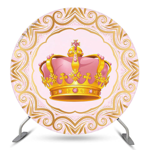 Toile de fond ronde anniversaire princesse couronne rose or Toile de fond ronde anniversaire princesse couronne rose or