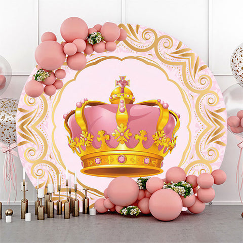 Toile de fond ronde anniversaire princesse couronne rose or Toile de fond ronde anniversaire princesse couronne rose or