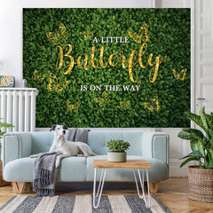 Toile de fond de douche de bébé papillon doré et vert scintillant