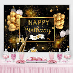 Toile de fond d'anniversaire de paillettes dorées et de ballons noirs