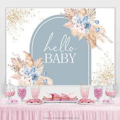 Toile de fond de douche de bébé boho floral bleu foin doré