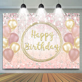 Toile de fond joyeux anniversaire ballon rose doré et paillettes