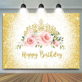 Superbes couronnes et roses Glod Bokeh anniversaire toile de fond