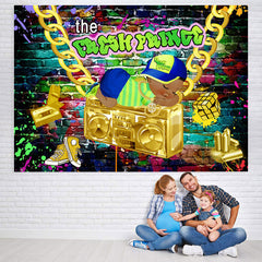 Mur de graffitis avec toile de fond de douche de bébé sur le thème de Goden