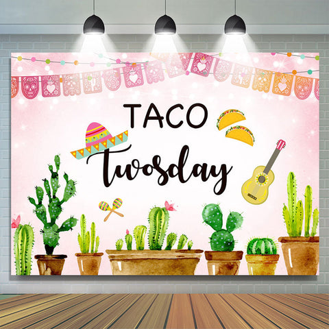 Cactus vert et toile de fond rose Twosday pour anniversaire Cactus vert et toile de fond rose Twosday pour anniversaire