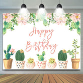 Toile de fond de joyeux anniversaire floral de cactus vert pour femme