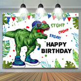 Fond de fête joyeux anniversaire dinosaure vert dessin animé