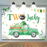 Toile de fond Green Clover Truck Lucky One Birthday