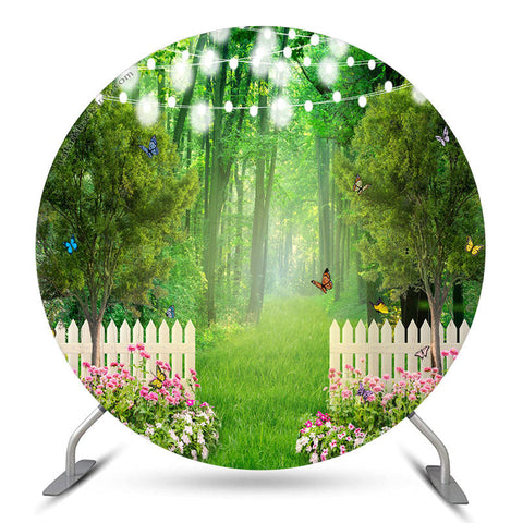 Toile de fond ronde légère florale de jardin vert pour la fête Toile de fond ronde légère florale de jardin vert pour la fête