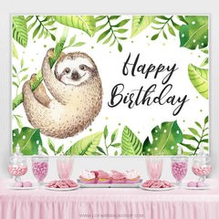Feuille verte et toile de fond de joyeux anniversaire animal pour les enfants