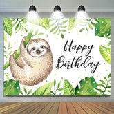 Feuille verte et toile de fond de joyeux anniversaire animal pour les enfants