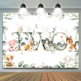 Feuille verte et animaux mignons joyeux 2e anniversaire toile de fond