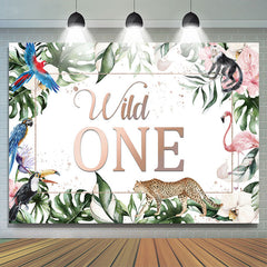 Feuilles vertes et animaux sauvages 1er toile de fond d'anniversaire