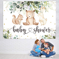 Feuilles vertes et toile de fond de douche de bébé animaux mignons