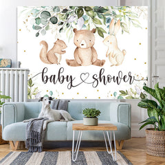 Feuilles vertes et toile de fond de douche de bébé animaux mignons