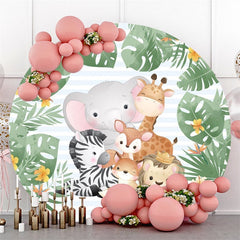 Feuilles Vertes Et Animaux De La Jungle Fond D'anniversaire Rond