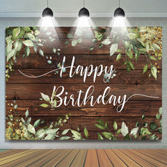 Feuilles Vertes Toile De Fond Fête Joyeux Anniversaire Bois Brun